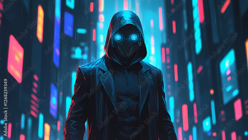 Mysterious Cybernetic Figure in a Neon-Lit Futuristic Cityscape – Hyper-Realistic Oil Painting Mysterious Cybernetic Figure in a Neon-Lit Futuristic Cityscape – Hyper-Realistic Oil Painting