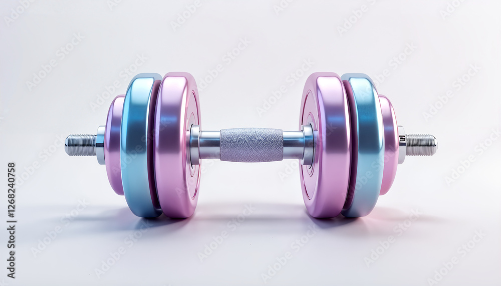 Obraz premium 3D metallic dumbbell illustration on soft background, fitness concept