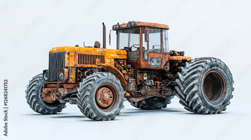 Naklejka premium Vintage Tractor: A Rusty Relic of Agricultural History Standing in Isolation