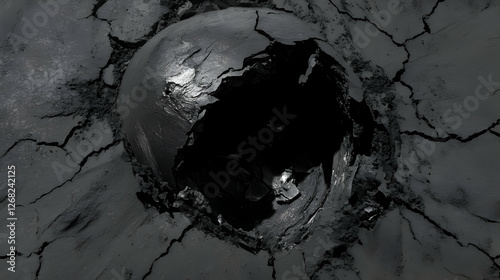 Cracked sphere in dry earth; climate change impact