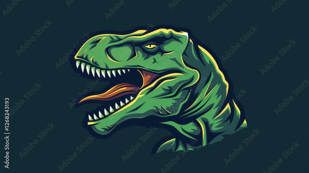 Vivid illustration of a Tyrannosaurus rex head showcasing fierce expression against a dark background Vivid illustration of a Tyrannosaurus rex head showcasing fierce expression against a dark background