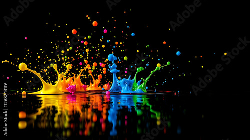 Colorful paint splattered in the air on a black background. Ultra high definition 4K desktop wallpaper3