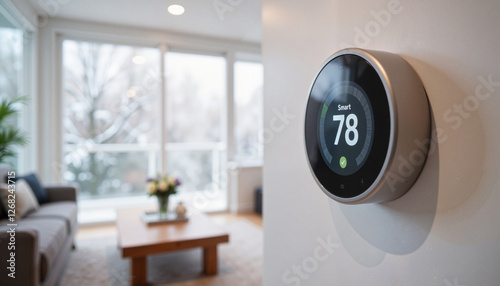 Smart thermostat displaying 78 degrees in modern living room