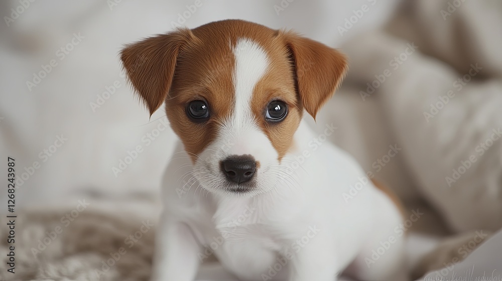 A young puppy sits attentively, embodying innocence and curiosity. A young puppy sits attentively, embodying innocence and curiosity.