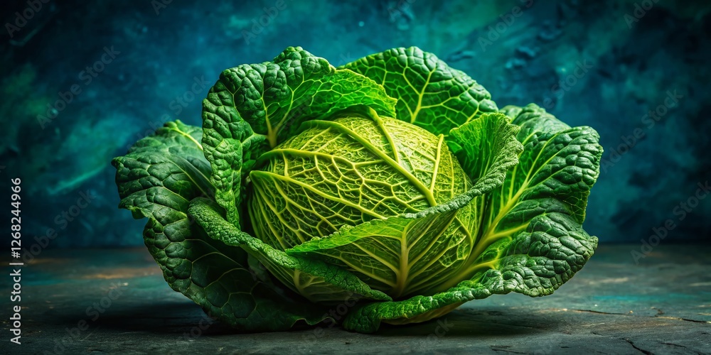 Obraz premium Minimalist Cabbage Closeup: Textured Green Vegetable Wallpaper Banner