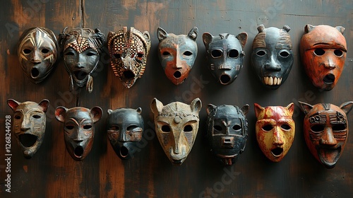 Collection of African Tribal Masks: A Showcase of Cultural Heritage photo