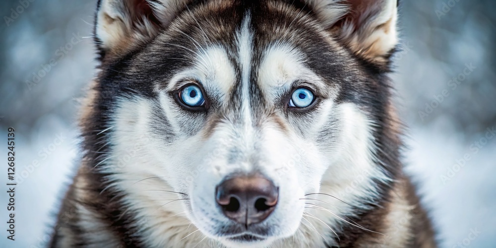 Minimalist Close-Up of a Siberian Husky Dog Face, Blue Eyes, White Fur Minimalist Close-Up of a Siberian Husky Dog Face, Blue Eyes, White Fur