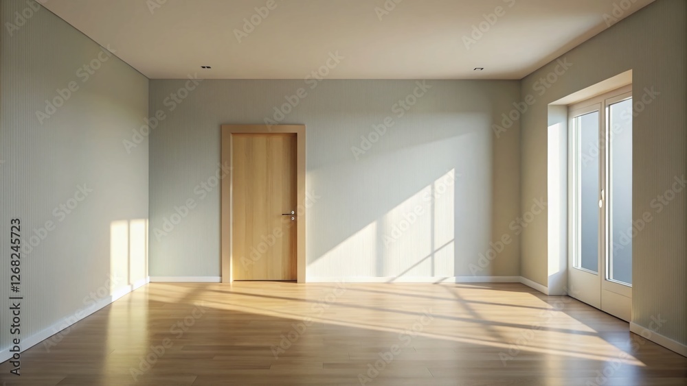 Minimalist Empty Room, Single Door, Soft Light - Interior Design Stock Photo Minimalist Empty Room, Single Door, Soft Light - Interior Design Stock Photo