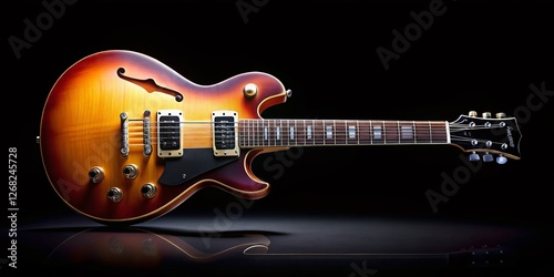 Minimalist Electric Guitar on Black Background - Stock Photo