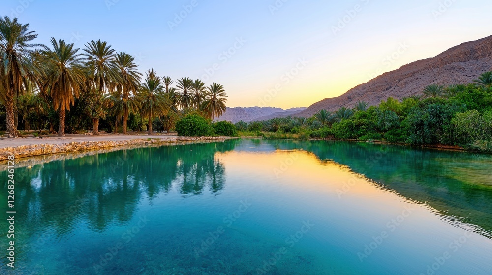 Serene Oasis Palm Trees Reflecting In Calm Water Serene Oasis Palm Trees Reflecting In Calm Water