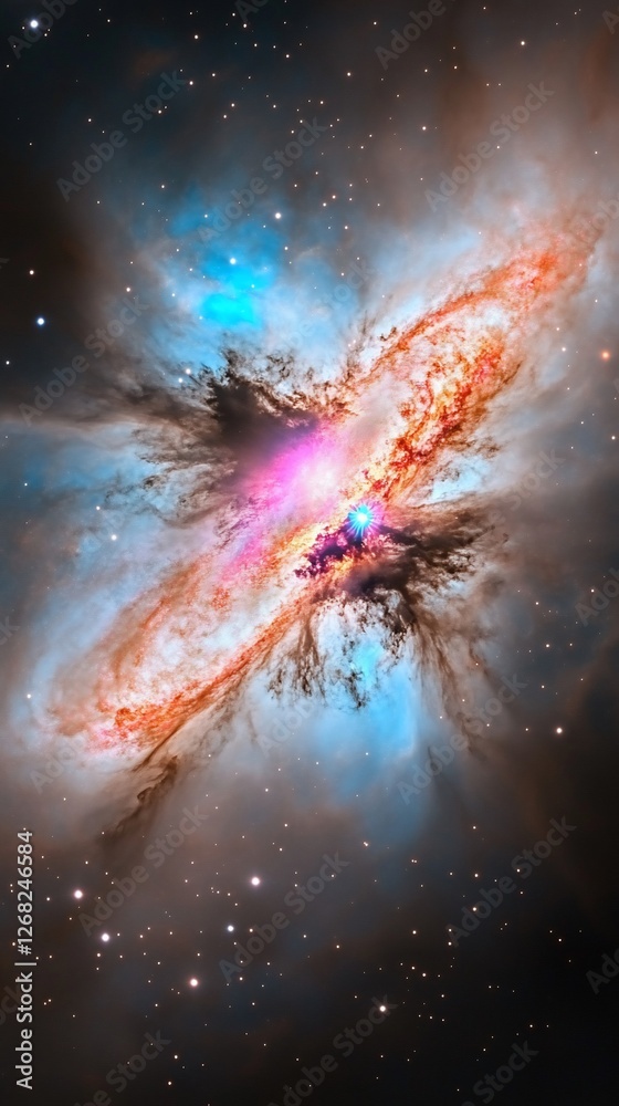 Fototapeta premium Cosmic collision Nebula's vibrant colors against dark space, stellar explosion