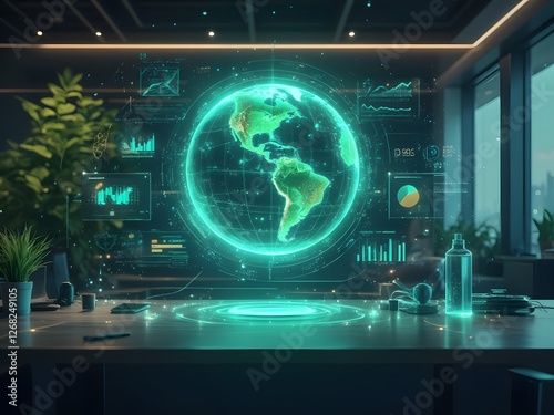 Overview of the future of business planning. Business growth with AI technology. Creative workplace. Solar energy. Wind turbines. Driving future success. Strategic planning for a sustainable future.