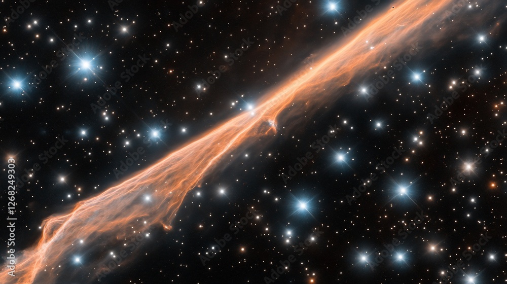 Cosmic nebula, orange filaments, star field, space exploration, astronomy image Cosmic nebula, orange filaments, star field, space exploration, astronomy image