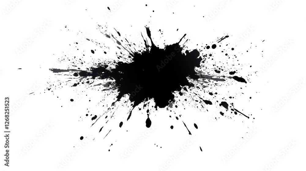 Black ink splashing on transparent background, spatter, splatter, blot, stain, messy
