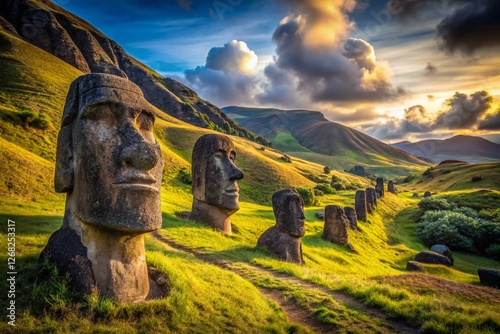 Mysterious Rano Raraku Moai Statues: Easter Island Urban Exploration Photography photo