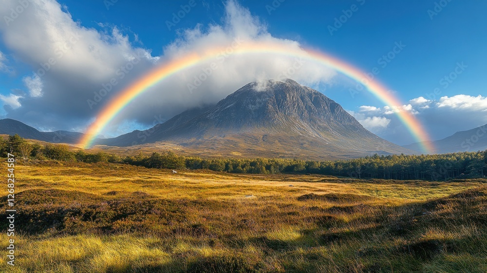 Majestic Rainbow Arcs Over Scottish Highlands Majestic Rainbow Arcs Over Scottish Highlands