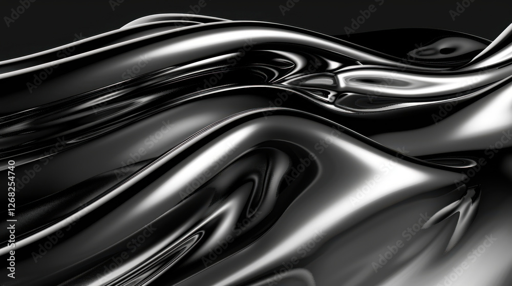 Fototapeta premium Sleek black waves create smooth, flowing texture, evoking sense of elegance and modernity. shiny surface reflects light, enhancing visual appeal