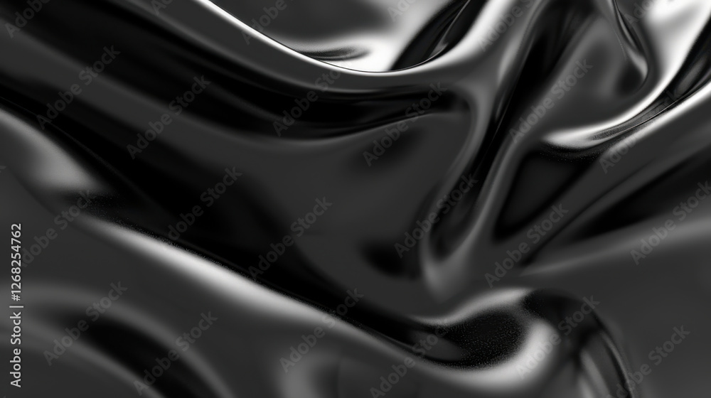 Fototapeta premium Sleek black fabric with smooth, flowing texture and elegant folds. shiny surface creates dramatic and luxurious appearance, perfect for various design applications