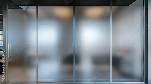 Frosted glass office partitions create modern and sleek workspace environment, enhancing privacy while allowing light to filter through