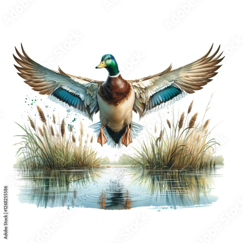 Majestic Mallard Duck in Flight Over Water – Nature Duck Hunting Wildlife Sublimation PNG