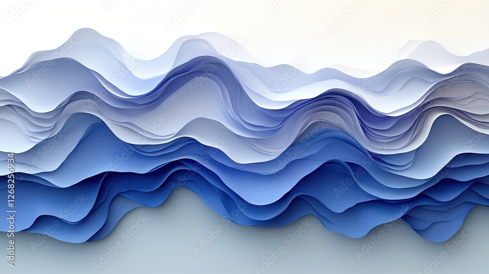 Fototapeta premium Abstract layers of blue and white textured paper creating a wave-like pattern, evoking calmness