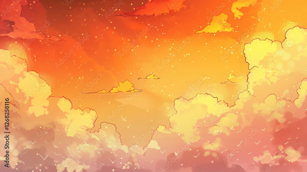Obraz premium vibrant sunset sky filled with colorful clouds, blending shades of orange, pink, and yellow, creating serene and dreamy atmosphere