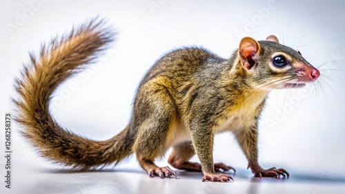 Northern Treeshrew (Tupaia belangeri) Side Profile, Isolated on White Background, Night Photography photo