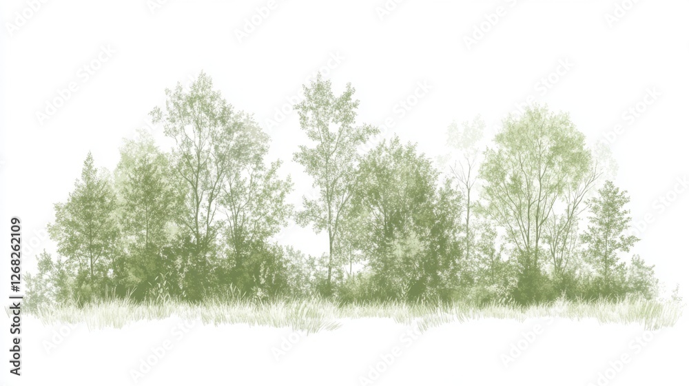Fototapeta premium Forest edge illustration, light green tones, soft focus, use as wallpaper