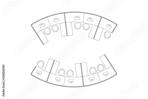 A minimalist 2d vector graphic of a office cubical design, highligthing clean lines and efficient use of space. Perfect for architectural plans and interior design concepts. Set 5
