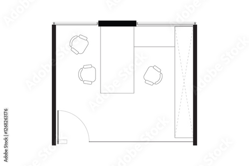 Modern Office Manager Room Layout – 2D Vector Interior Design. 3