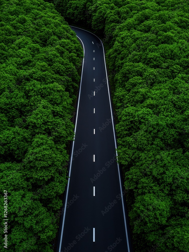Fototapeta premium A winding road nestled between lush green trees, showcasing nature's beauty and tranquility.