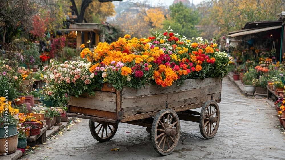 Colorful flower cart at Day of the Dead market Colorful flower cart at Day of the Dead market