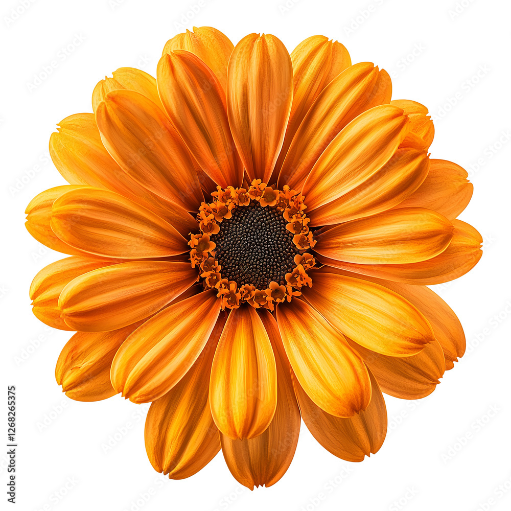 Bright orange flower in full bloom isolated on transparent background 