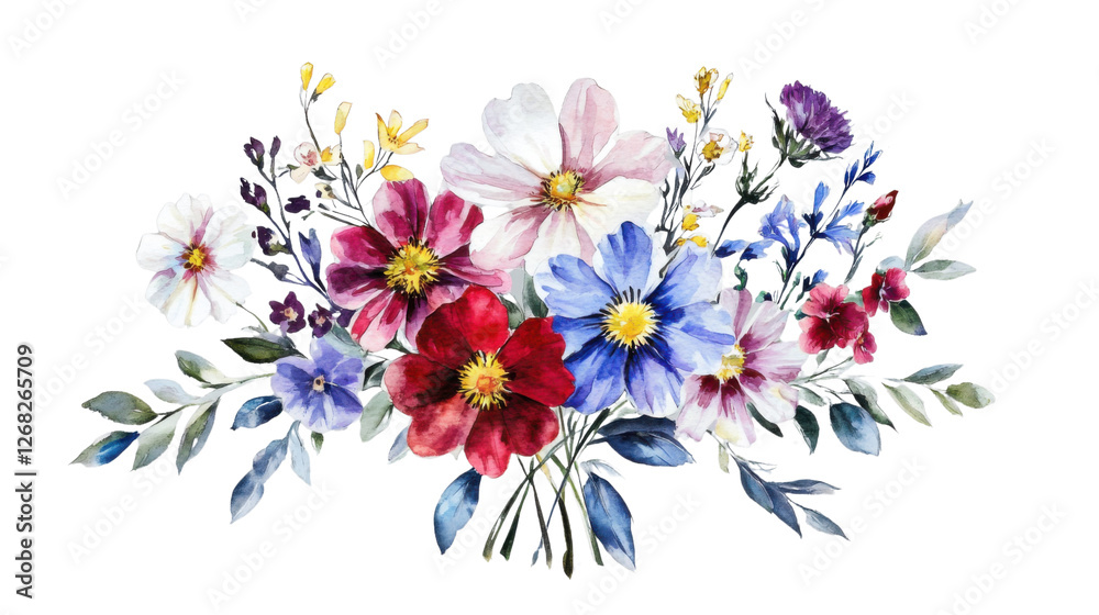 Obraz premium Watercolor floral bouquet blooming with elegance on transparent background