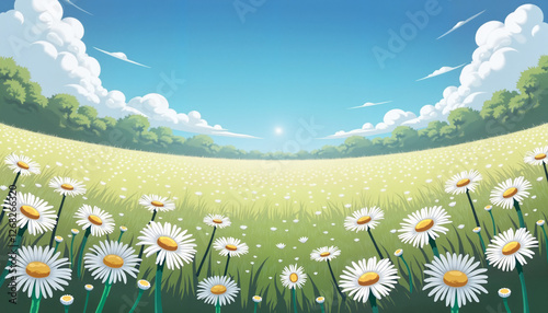Cartoon Daisy Field Colorful Illustration for Children's Book