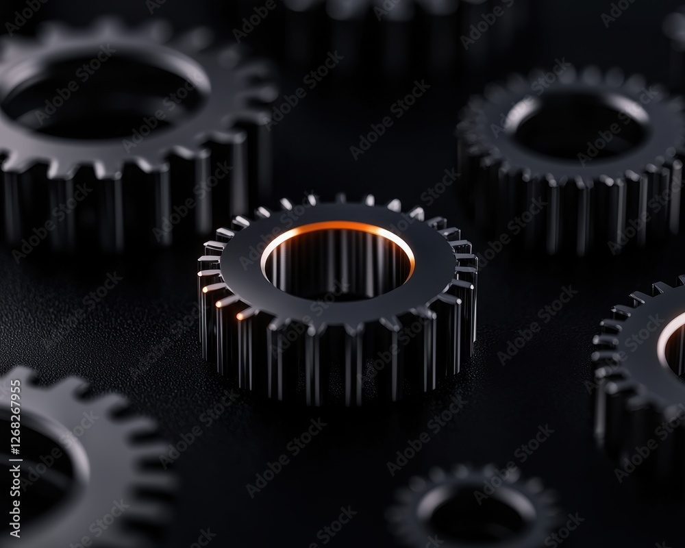Close-up of metallic gears showcasing intricate designs and industrial detail. Close-up of metallic gears showcasing intricate designs and industrial detail.