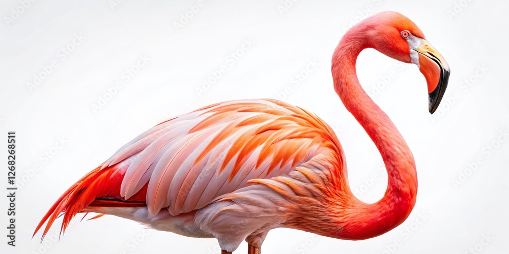 Obraz premium Pink Flamingo Bird Portrait, Isolated on White Background, Candid Photography