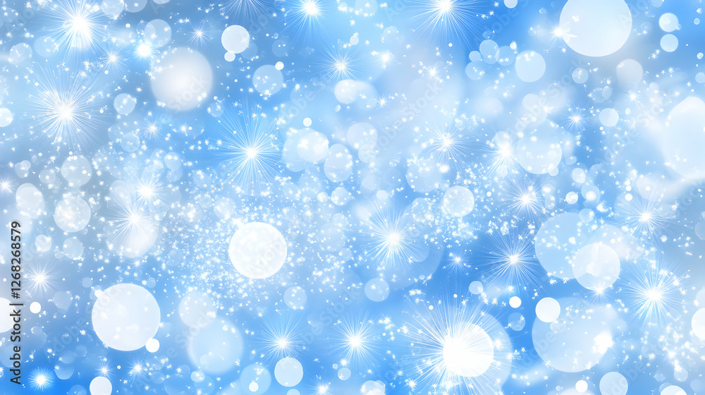 Blue sparkle background, festive bokeh lights, abstract design, holiday card