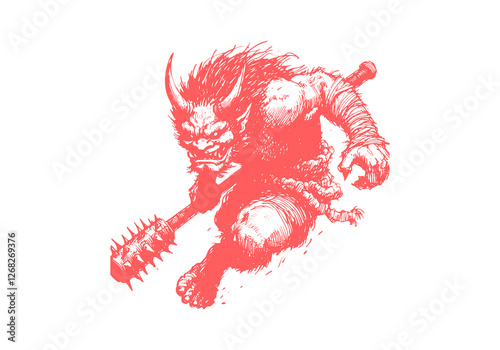 Oni Japanese Demon hand drawn sketch vector