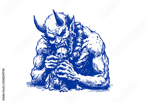 Oni Japanese Demon hand drawn sketch vector