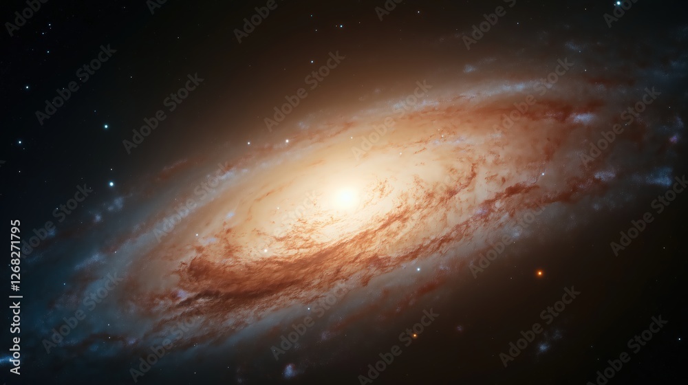 Fototapeta premium Spiral Galaxy Cosmic Scene Orange Blue Hues Detailed View