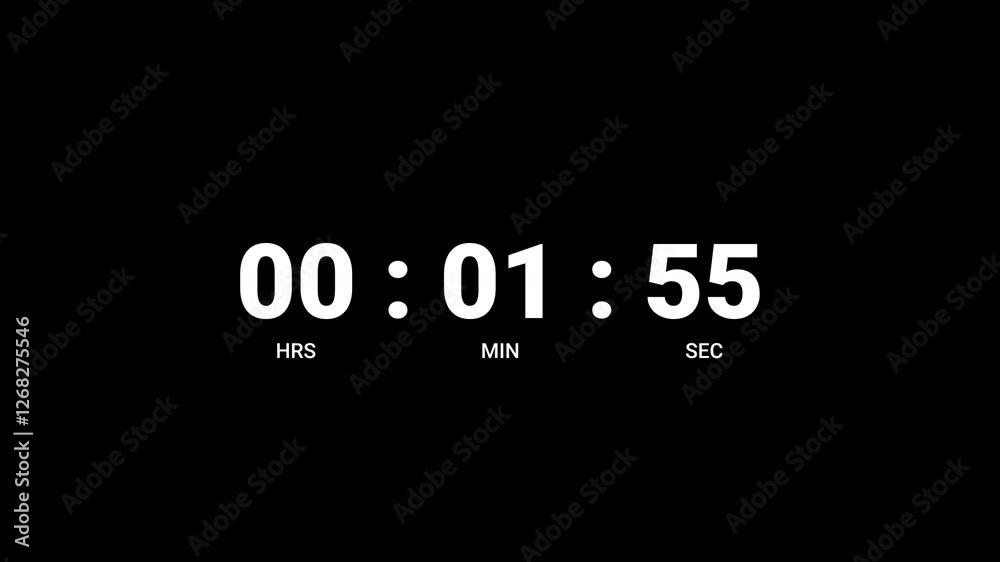 animation of two minutes countdown on transparent background with alpha channel, 2 minutes timer countdown animation, 2 minutes countdown