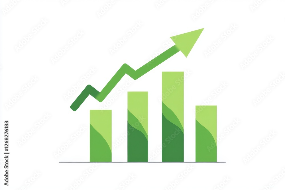 Upward green bar graph trend, growth chart, financial success, white background, website infographic Upward green bar graph trend, growth chart, financial success, white background, website infographic