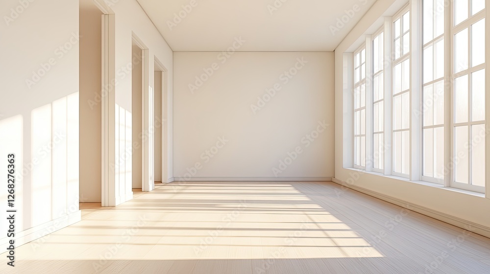 Fototapeta premium Empty Room with Sunlight Streaming Through Windows
