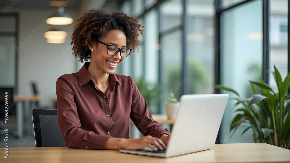 Smiling young middle eastern business woman specialist working focused on laptop computer. Middle aged latin hispanic investor, bank worker using pc for analyzing, network at workplace desk in office Smiling young middle eastern business woman specialist working focused on laptop computer. Middle aged latin hispanic investor, bank worker using pc for analyzing, network at workplace desk in office
