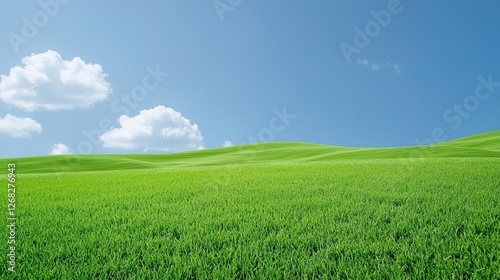 Lush green field stretches under a clear blue sky