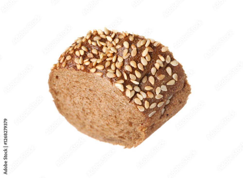 Piece of fresh baguette with sesame isolated on white Piece of fresh baguette with sesame isolated on white
