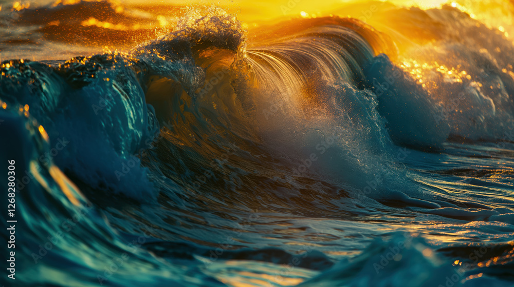 Sunset waves crashing on a tranquil beach with vibrant colors blending sky and sea during the golden hour. Sunset waves crashing on a tranquil beach with vibrant colors blending sky and sea during the golden hour.
