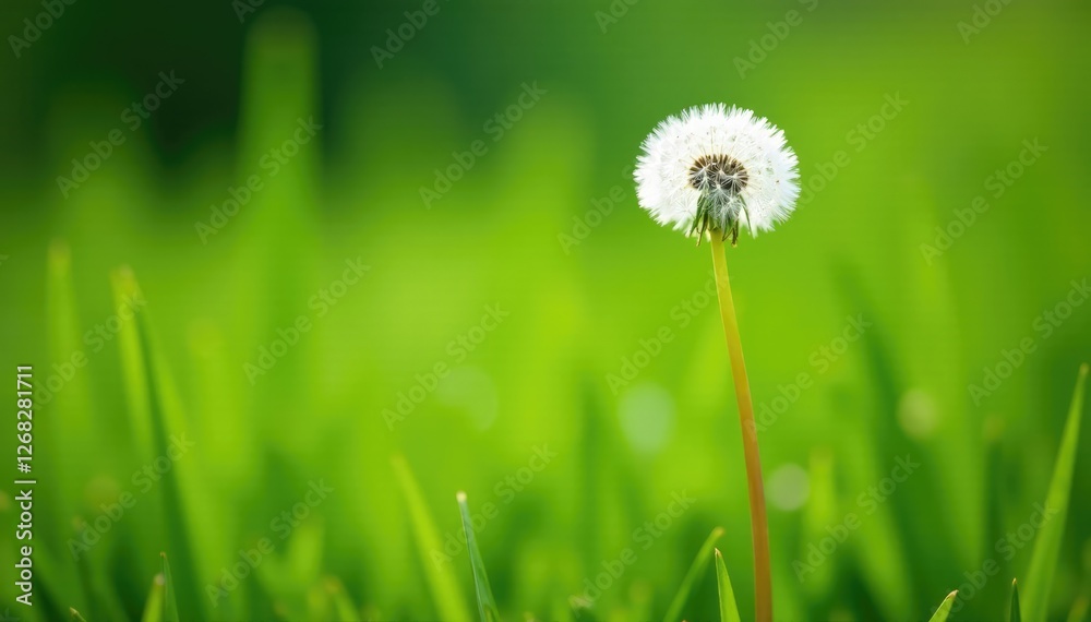Green dandelion blooms in a field of tall grasses, wildflowers, flora Green dandelion blooms in a field of tall grasses, wildflowers, flora