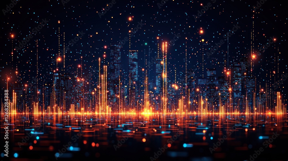 Obraz premium Digital Metropolis: A Futuristic Cityscape Illuminated by Neon Lights